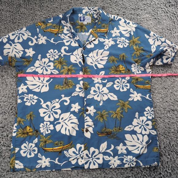 Vintage RCJ Shirt Men Extra Large Blue Floral USA Made Hawaiian Short Sleeve - Picture 3 of 6
